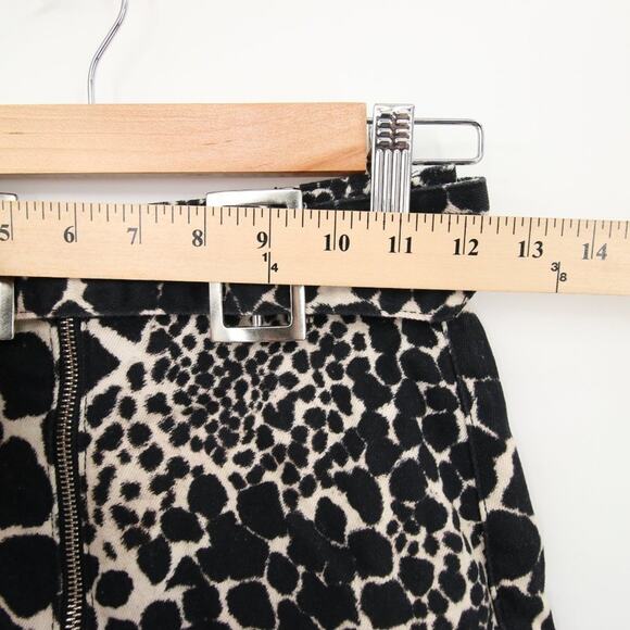 Topshop Skirt Black Cream Animal Print Giraffe Mini Metal Belt Buckle Zipper 2 - Picture 4 of 9